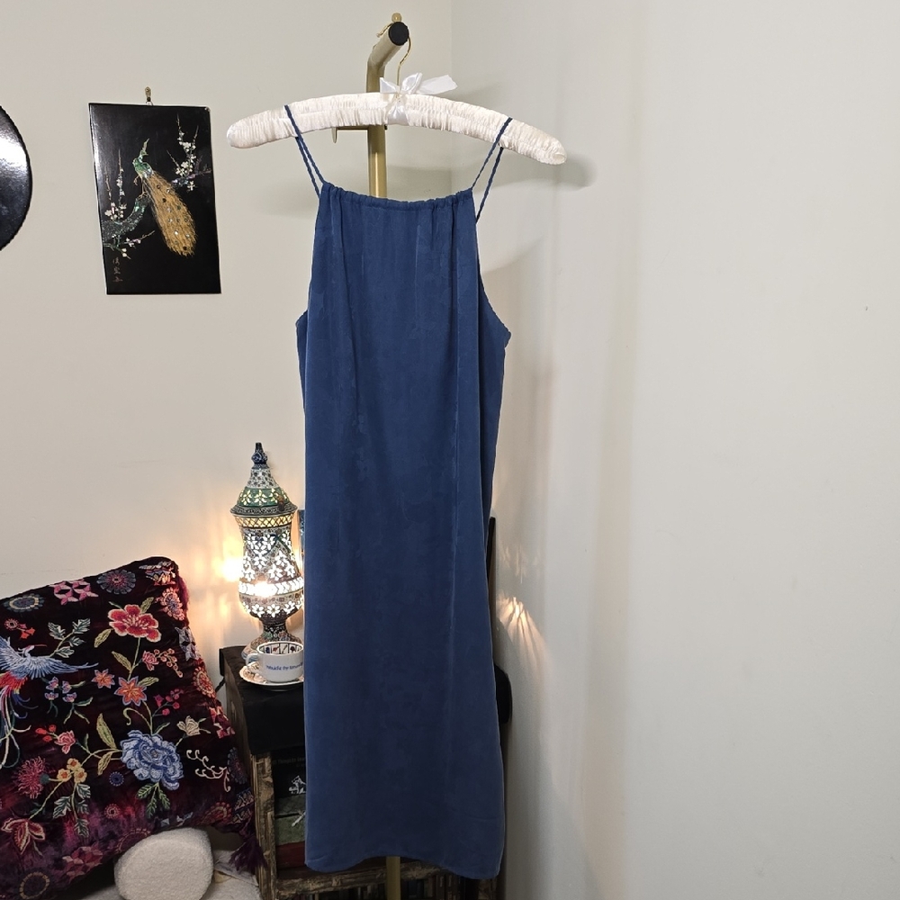 Tommy Bahama Breezy Blue 100% Silk Halter Slip Dress